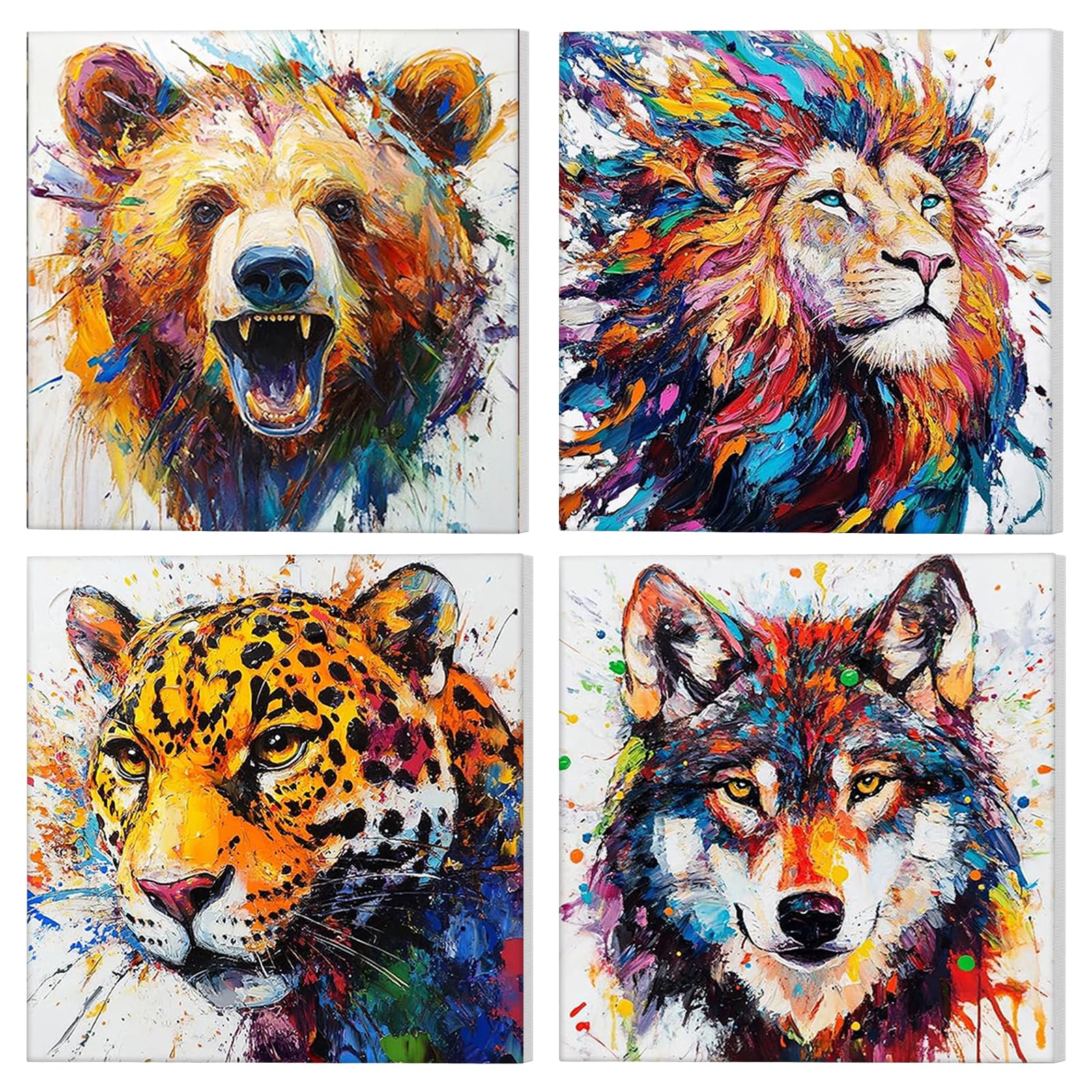 NAIMOER 4 Pack Animals Paint by Numbers Kits for Adults with Frame, DIY Paint by Numbers for Beginners Colorful Animals, Painting by Numbers on Canvas Gifts for Home Decor 20x20cm
