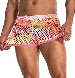 FIROTTII Mens Mesh Shorts Sexy Boxers See Through