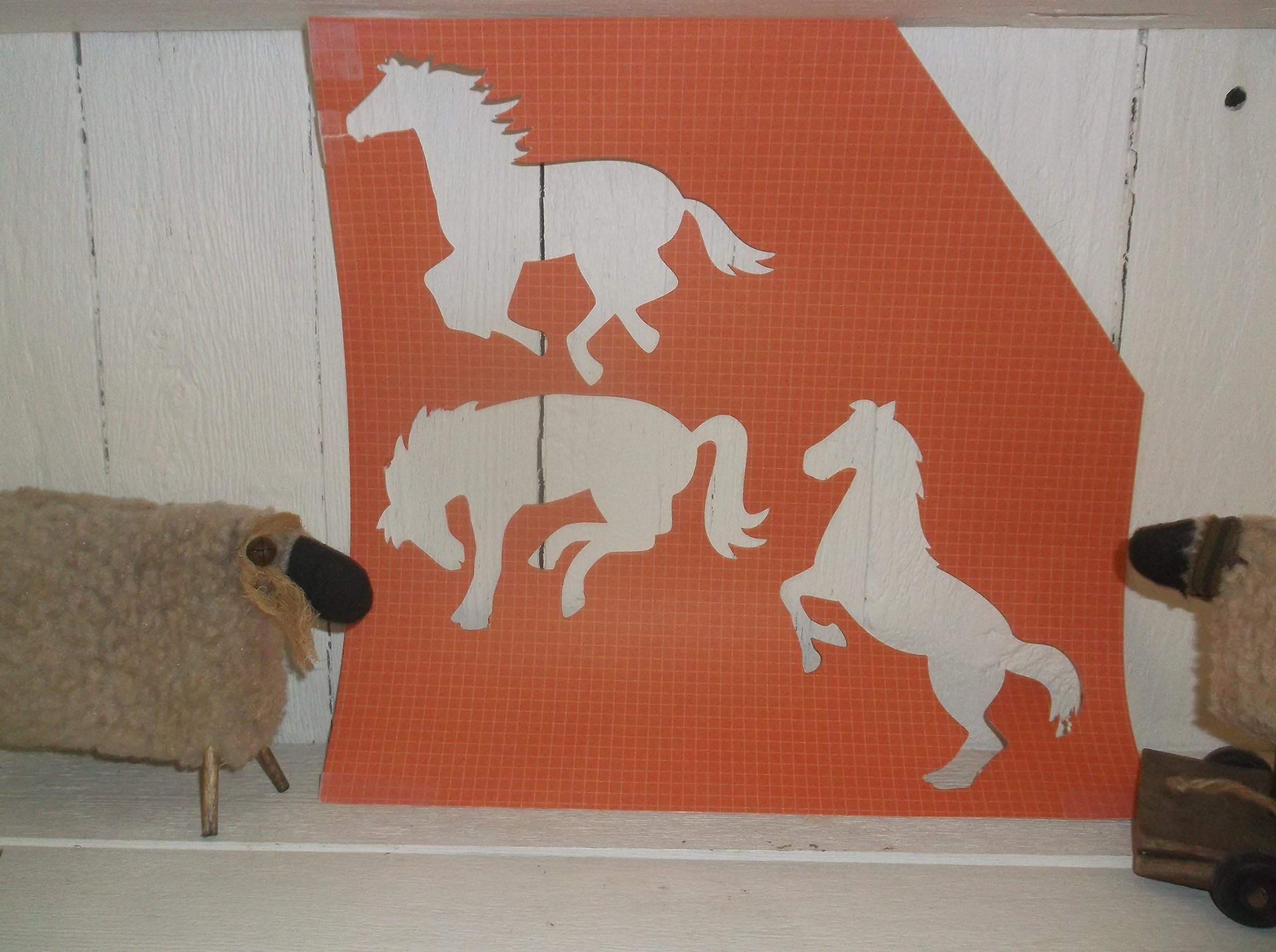 Vintage look 3 HORSES HORSE BUCKING primitive style stencil for painting on paper, wood, etc ASK 4 CUSTOM SIZES AND WORDS farmhouse primitive old timey