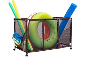 Essentially Yours Pool Noodles Holder, Toys, Balls, Floats and Equipment Mesh Rolling Storage Organizer Bin, Kids Height, Large, (43" W x 25" L x 28" H), Brown Style 563009