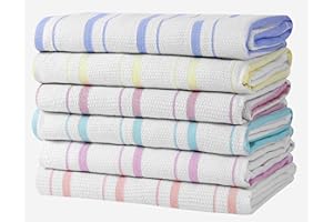 Zeppoli Classic Kitchen Towels - 6 Pack - 20 by 28 inches - 100% Natural Cotton Dish Reusable Cleaning Cloths - Super Absorbent - Machine Washable Hand Towels (Pastel)