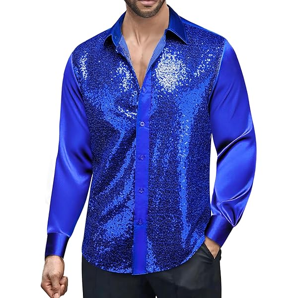 men's glitter dress shirt Barry. Wang Fuchsia Pink Dress Shirt Mens Paisley 70s Disco Long Sleeve Button Down Shirt Silk, S main image 0