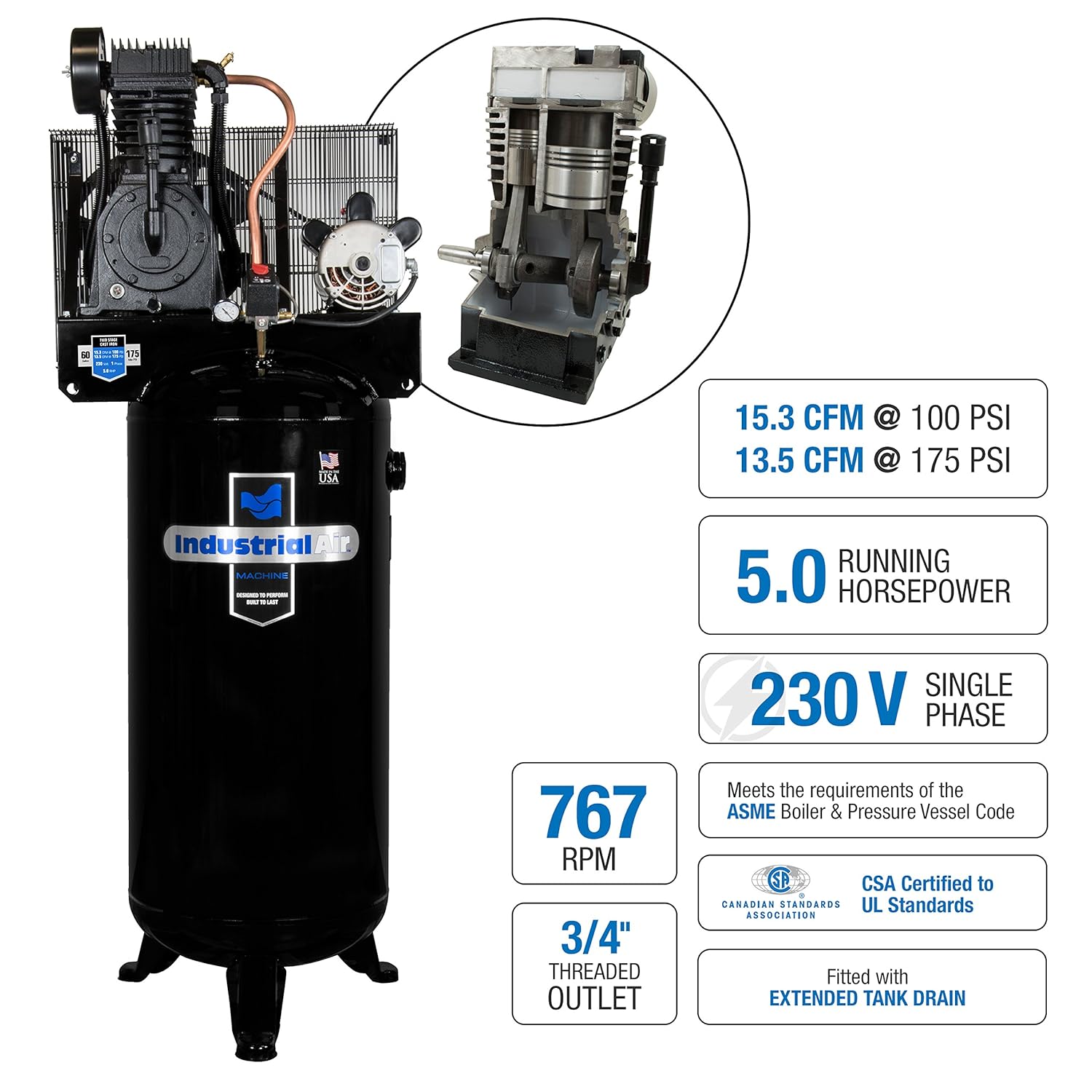 Industrial Air IV5076055 60 gallon 5 hp Two Stage Air Compressor