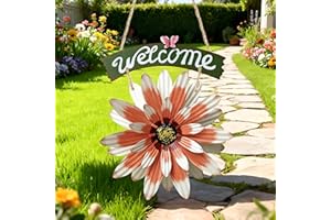1PC Daisy Flower Welcome Sign with Butterfly, 7.08 Inch Farmhouse Door Decor, Gift Idea & Garden Ornament Indoor Outdoor Use（
