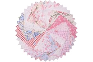 Hanjunzhao Pink Blue Bow Cotton Fabric Squares 10x10, Layer Cake Fabric for Quilting 10 inch, Layer Cakes 10 inch Squares for Quilting, DIY Bowknot, Gift Wrapping, Valentine Party Decor, Crafts, Bows