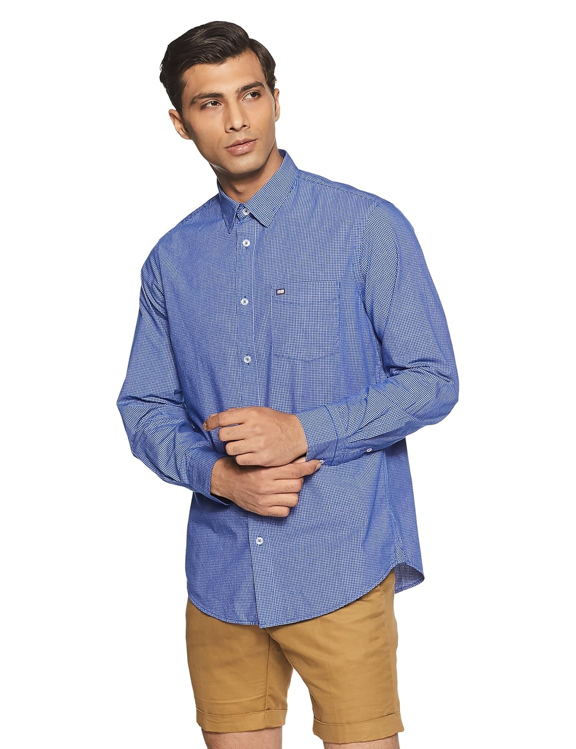 arrow sports men's checkered slim fit cotton casual shirt