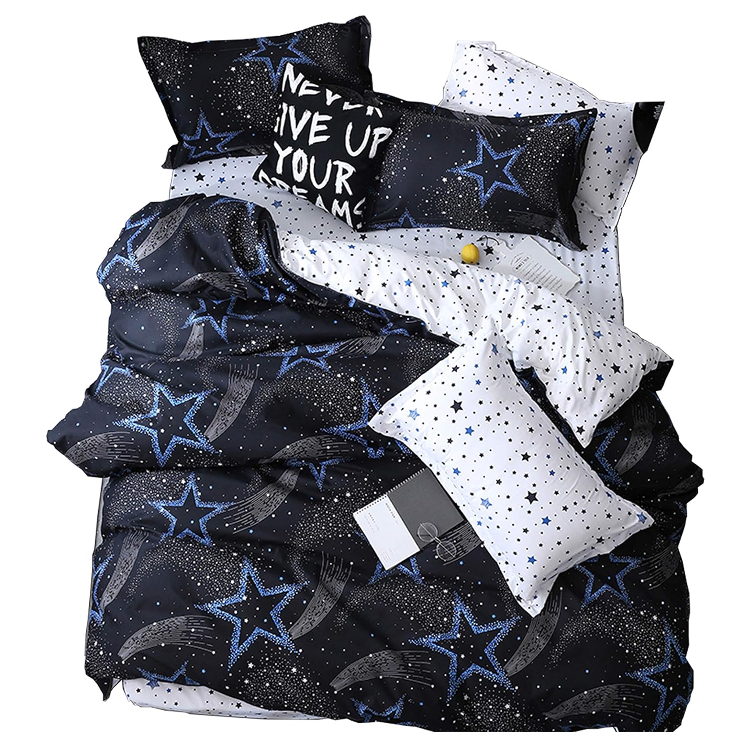 Ed Lumos Dark Blue Stars Design Duvet Cover Set With 2 Pillowcases