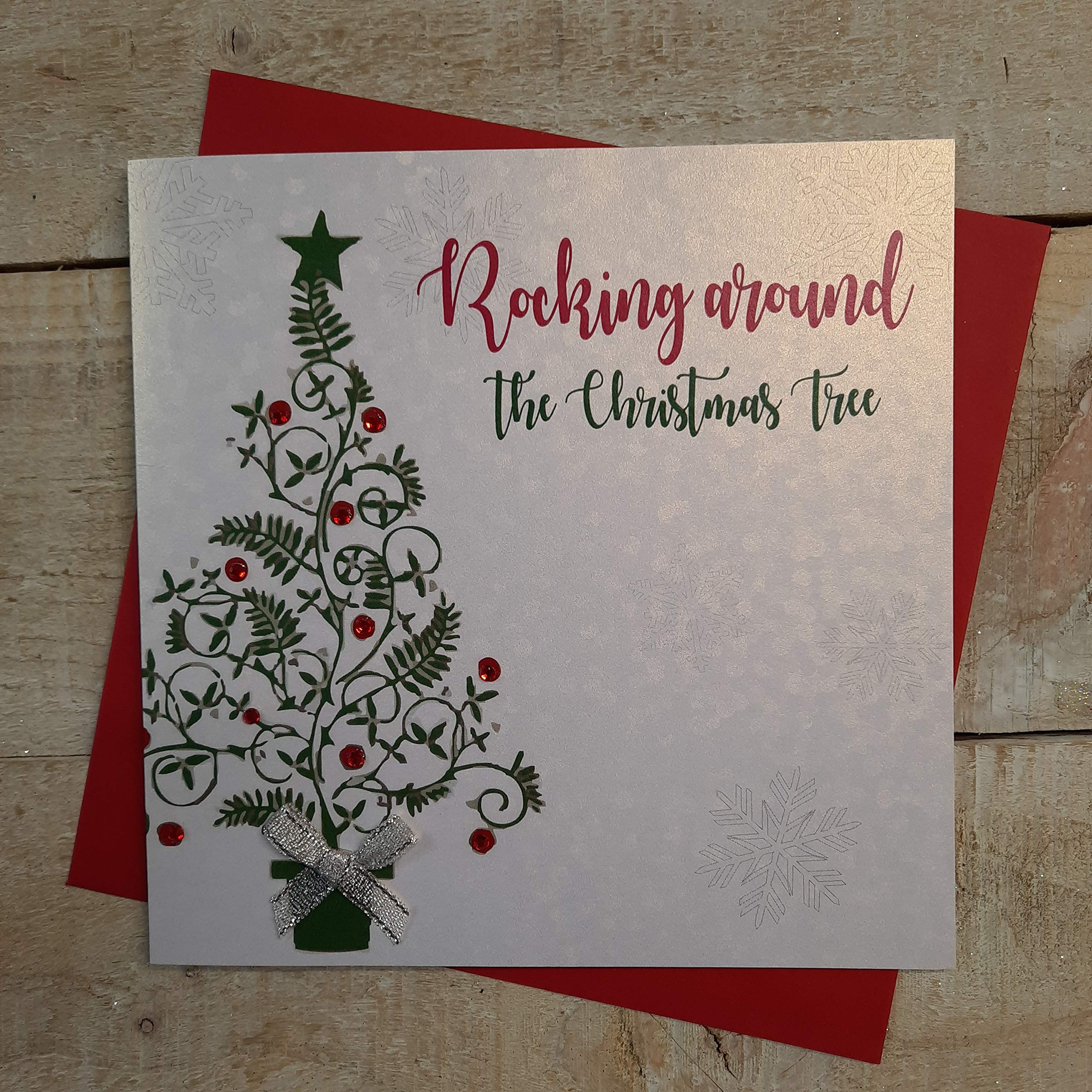 WHITE COTTON CARDS Rocking Around Handmade Christmas Card (Tree Code fp2)