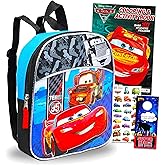 Disney Cars Backpack for Toddlers ~ Deluxe 11" Mini Cars Preschool Backpack for Kids Bundle with Cars Stickers, Coloring Book, and Beach Kids Door Hanger