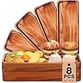 Roowest 8 Pcs Solid Acacia Wood Serving Tray 14'' x 5.5'' Rectangular Wooden Serving Platter Long Cheese Charcuterie Boards with Edges Wood Boards for Food Vegetable Appetizer Party Decor
