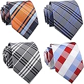 Secdtie Pack of 4 Men's Classic Stripe Checks Jacquard Woven Tie Formal Party Neckties