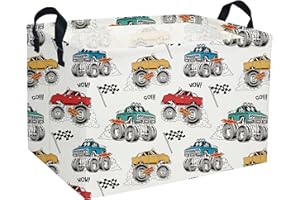 Essme Rectangular Monster Truck Baskets Boys Basket,Kids Storage Bins with Handles for Car Decor, Racing Storage Bin（Monster truck）