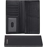 VISOUL Leather Checkbook Cover Wallet for Men with RFID Blocking, Mens Long Bifold Cash Tall Wallet with 11 Credit Card Slots 1 ID Window (Black+Black)