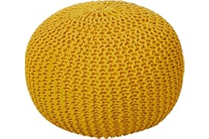 GREAT DEAL FURNITURE GDFStudio Poona Handcrafted Modern Cotton Pouf, Yellow