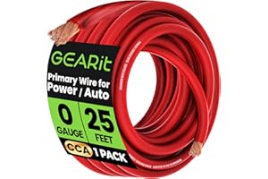 (Red - 7.6m, 1/0 Guage Wire) - GearIT 1/0 Gauge Wire (7.6m - Red Translucent) Copper Clad Aluminium CCA - Primary Automotive 