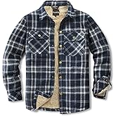 Puwasa Men's Sherpa Lined Cotton Flannel Shirt Jacket Plaid Button Up Jacket Coat for Men with Pocket