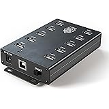 USB 2.0 Hub - 10 Port Powered USB Hub - Aluminum USB Hub for Mining with 60W (12V/5A) Power Adapter, LEDs and Mounting Brackets - Black