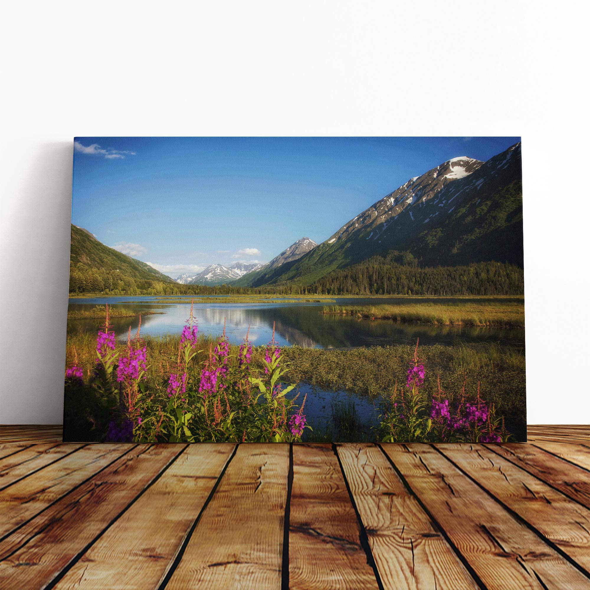 Landscape Alaska Lake Mountains Canvas Print | Gallery Wrapped 30mm Frame Wall Art | 20x14 inches | Ready to Hang | Modern Landscape Picture | Living Room Bedroom Lounge Office