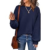 NIeyook Pullover Sweaters for Women Fall 2024 Long Sleeve Knit Tops Oversized Crew Neck Pullover Sweater Dressy Casual Navy Blue L