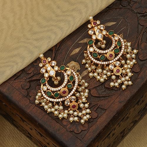 TARINIKA Antique Gold-Plated Indian Drop Earrings for Women Brass CZ Pearl  Desi Jewelry Wedding Jewelry Ethnic
