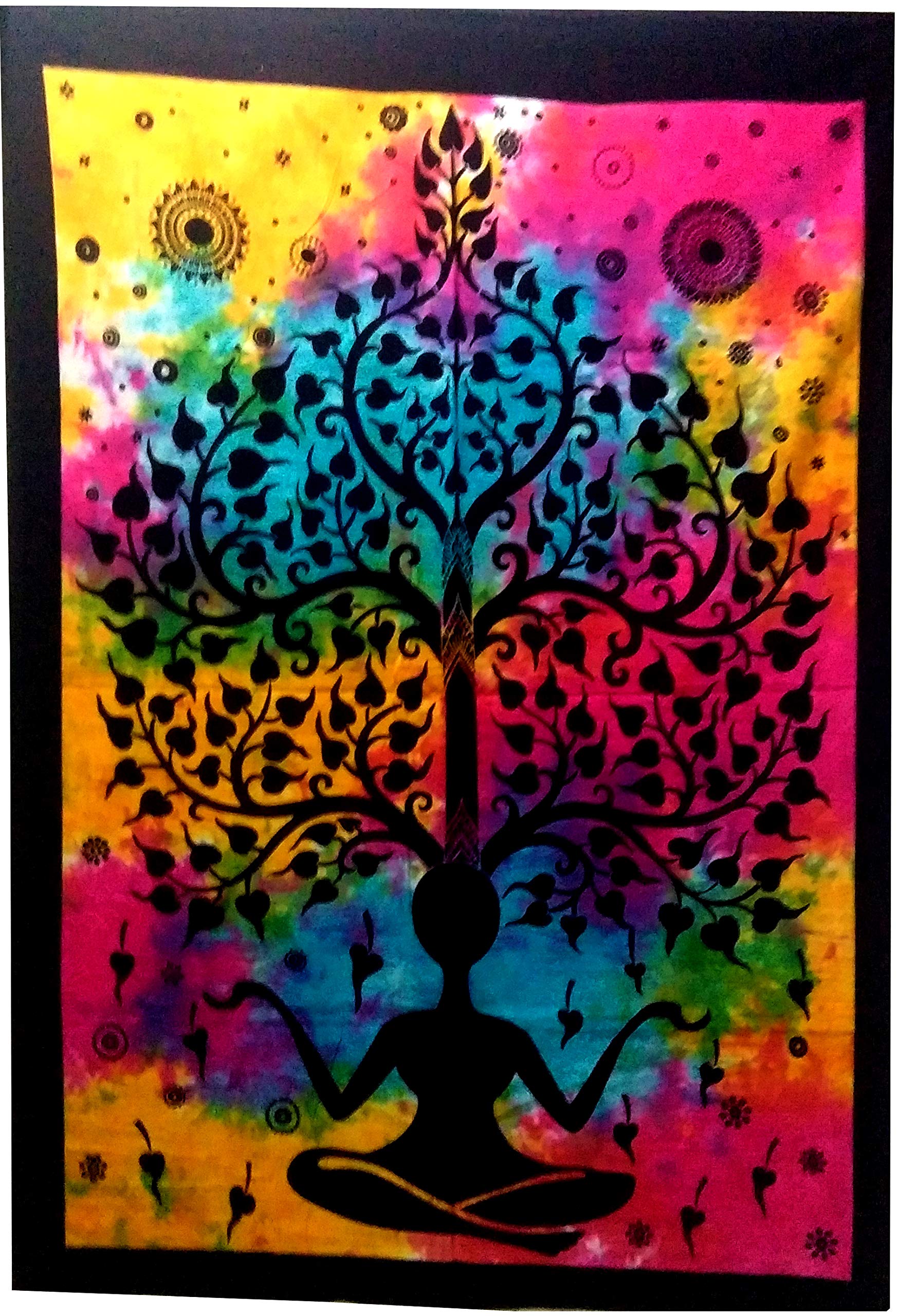 Purpledip Cotton Wall Poster Beach Throw 'Tree Of Life': Bohemian Hanging Tapestry (20035)