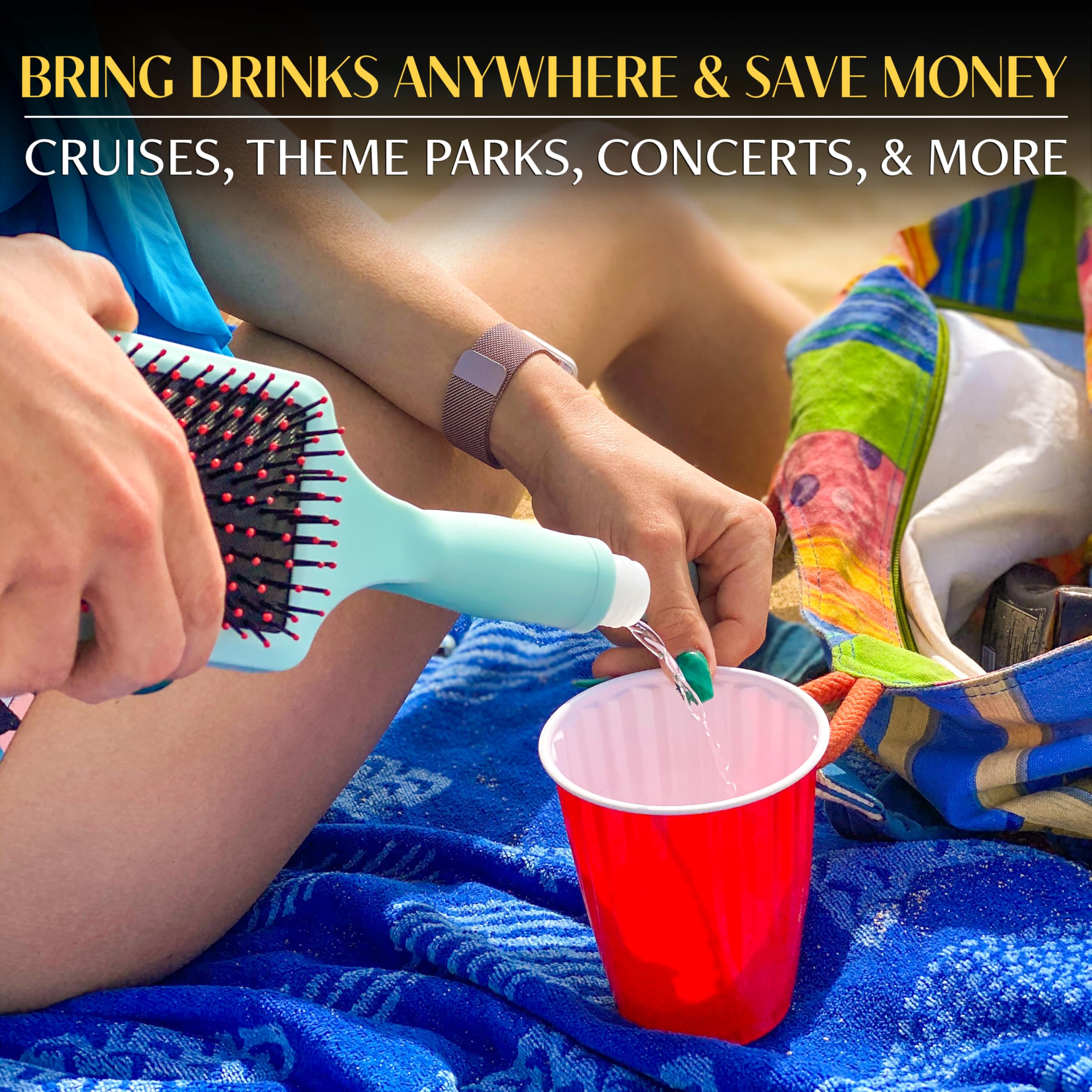 GoPong Party Brush Flask 2 Pack (16 oz Total) - Hidden Alcohol Travel Flasks – Secret Liquor Containers for Beaches, Cruises, and Sports Events – Includes Funnel & Spout