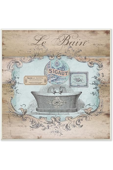 Amazon Com Stupell Home Decor Le Bain Wood Look Bath Wall Plaque Art 12 X 0 5 X 12 Proudly Made In Usa Everything Else