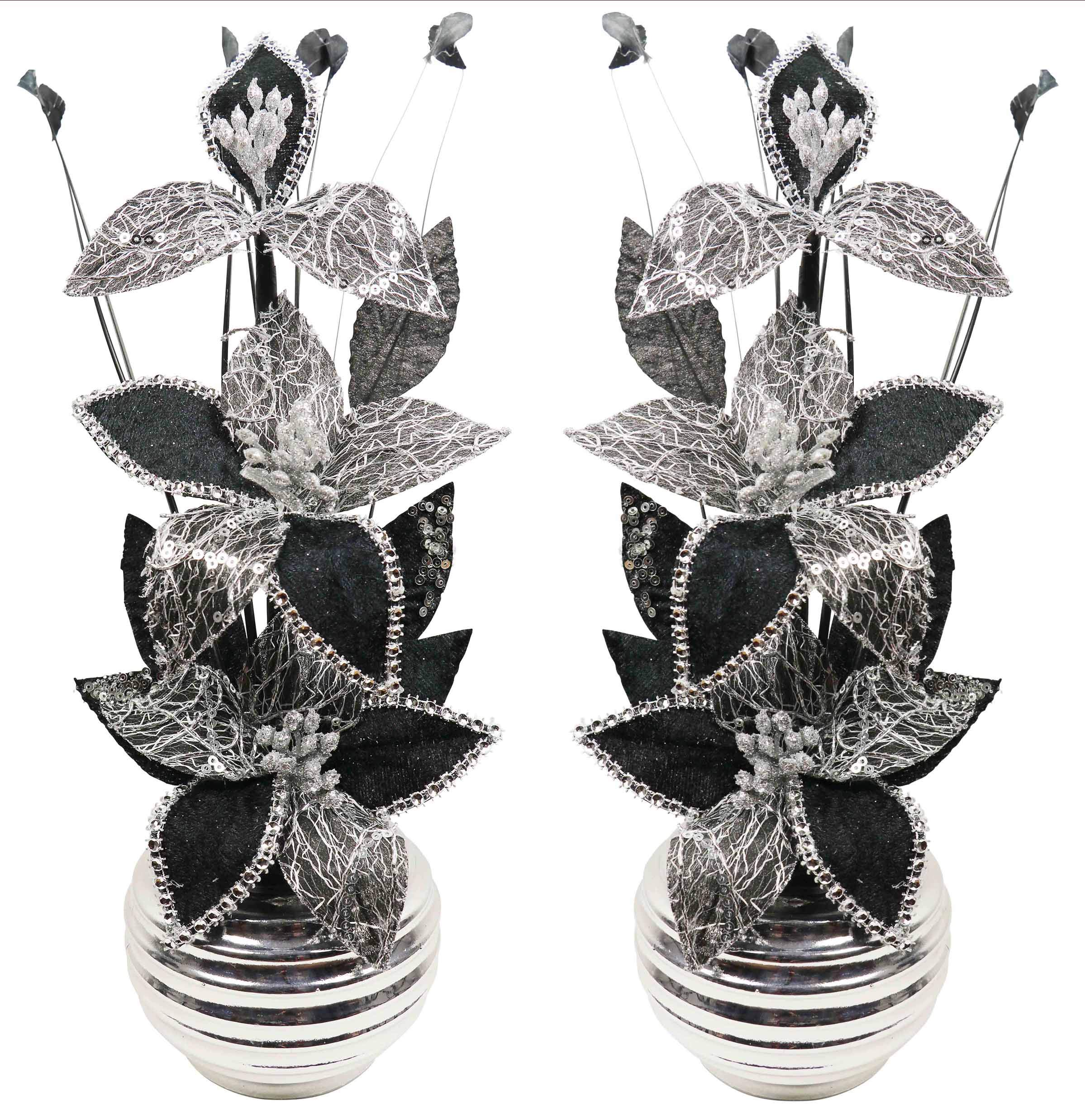 Silver Ornaments, Matching Pair of Vases with Artificial Flowers, Home