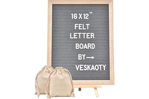 VESKAOTY Felt Letter Board with 402 Letters, Numbers & Symbols - 12 x 16 inch Large Changeable Message Board with Wooden Frame Wall Mount Hook,2 Canvas Bags,Wood Stand (Gray Board & Wood Frame)