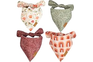 Remy+Roo Large Spring Bandanas - 4 Pack Rubi Set | Premium Durable Adjustable Polyester Fabric | Patented Shape Girl Dog Bandana, Floral Dog Bandana