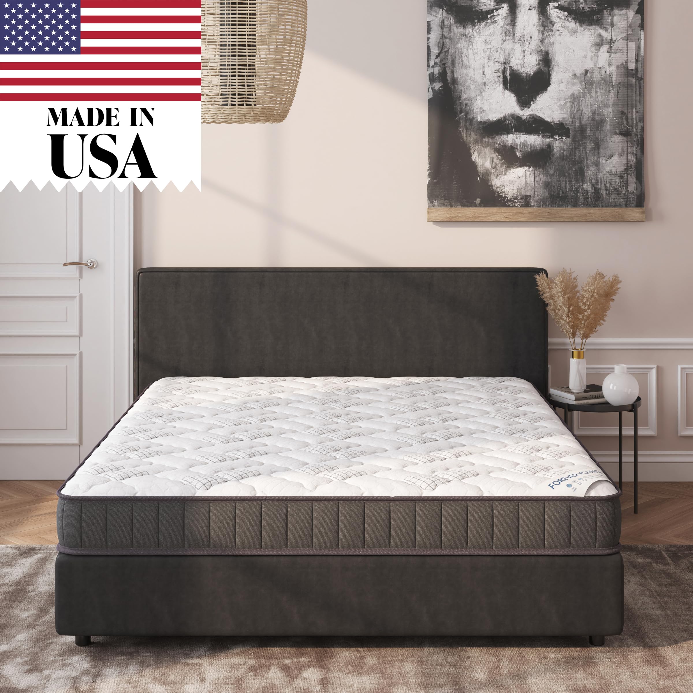 Ottomanson Queen 9" Hybrid Mattress - Medium Firm Support - Made in USA - Individually Pocketed Coils & CertiPUR-US Foam - Fiberglass-Free - Bed in a Box Image