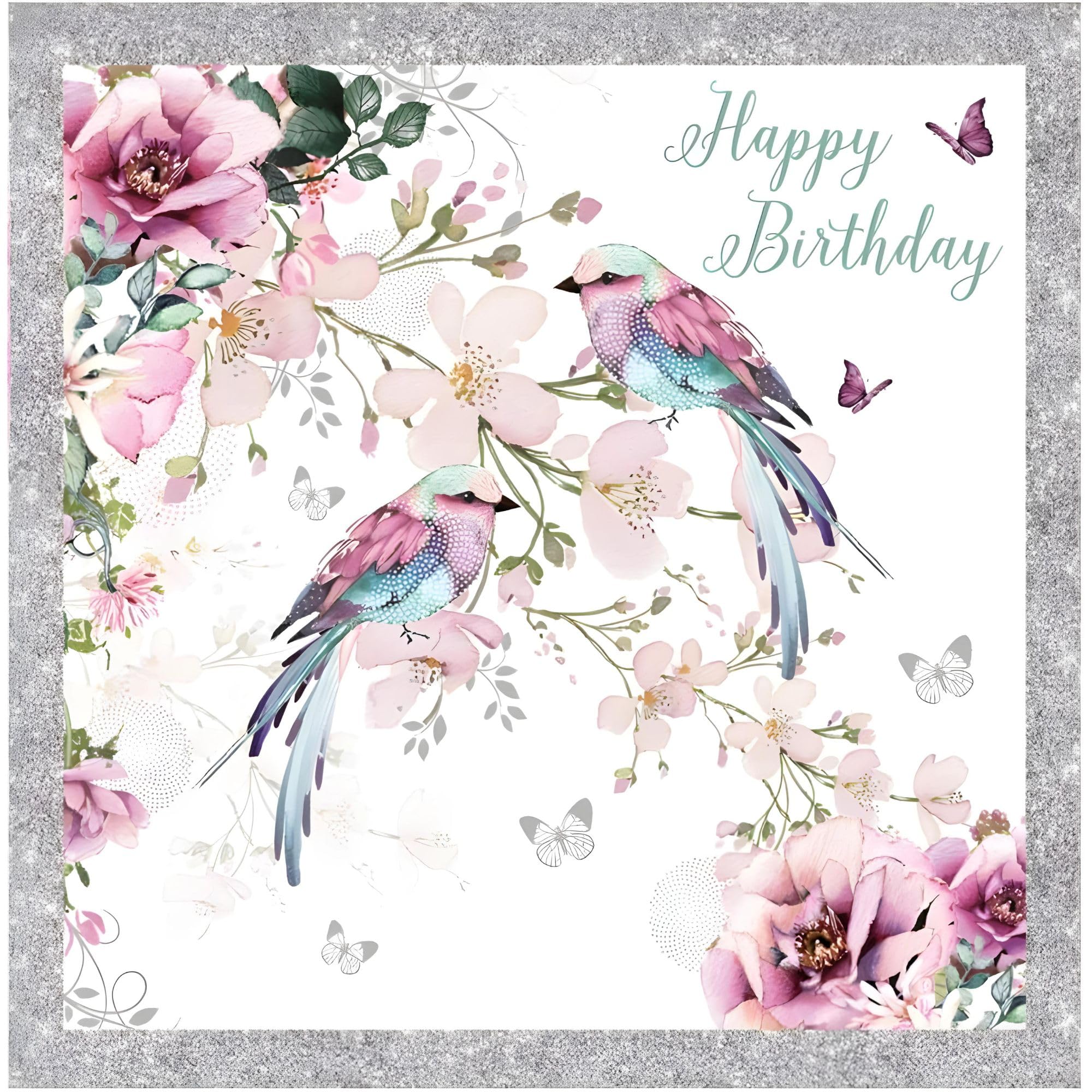 Nigel Quiney Birthday Card for Her - Elegant Floral Bird Design - Happy Birthday Card for Mum, Sister, Daughter, Friend or Female Family Friend - Foil Finish