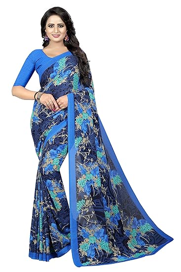 georgette with blouse piece Saree (SDPL-KIMAYA 08_ Navy_ Free Size)