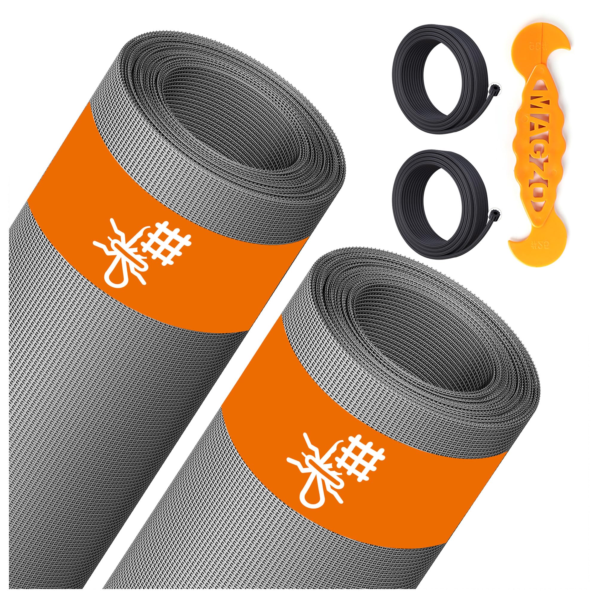 Photo 1 of 2PACK MAGZO Window&Door Screen Replacement Kit, 48''W x 99''L, with Retainer Spline (Total 65.6 FT) and Press-Fit Roller Tool, Scratch-Proof Polyester, Mesh Roll Repair for Patio, Pet Friendly, Grey