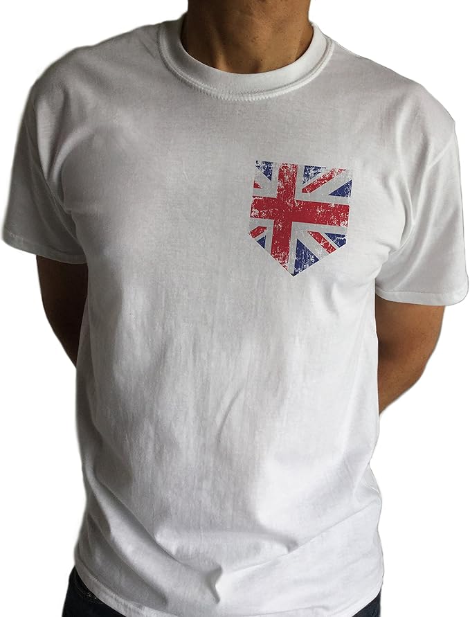 Mens White TShirt With British Flag Print Pocket Print