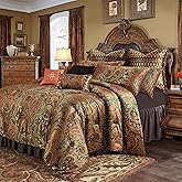 Loom and Mill 9-Piece Jacquard Comforter Sets Queen, Classic Paisley Design Bed in a Bag, Luxury Vintage Damask Bedding Set with Euro Shams, Bedskirt, Filled Decorative Pillow for Home(Queen)