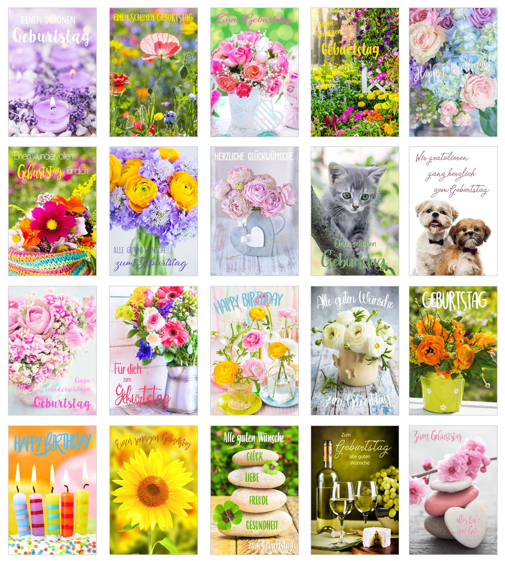 Edition Seidel Set of 20 Exclusive Premium Birthday Cards with Envelope Greeting Card Birthday Card Man Woman Cards Happy Birthday Billet Sayings