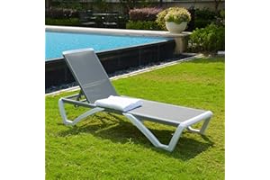 domi outdoor living Outdoor Chaise Lounge - Adjustable Aluminum Patio Lounge,Plastic Pool Lounge Chair (1 Grey Chair W/O Table)