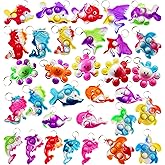 HOZKEAP 30 Packs Bulk Fidget Bubble Bulk Mini Pop Ocean Aniamls shape Keychain , Holiday Party Favors Supplies Classroom summer Student gifts