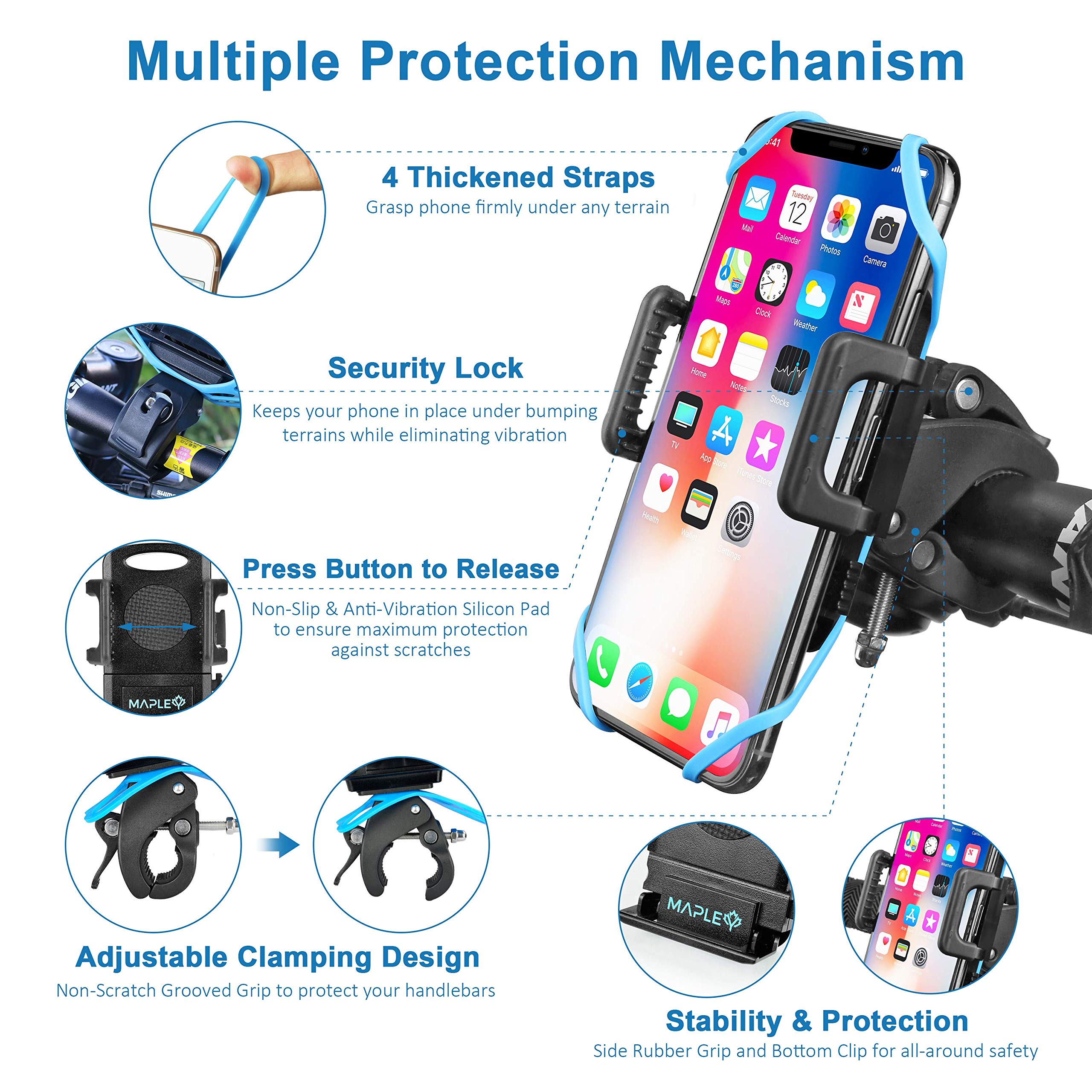 PREMIUM Bike Phone Holder Mount - Universal Mounts for Bicycle, Motorcycle, Motorbike, Moped, Scooter, Pram - All Handlebars & 360° - AntiShake & NonSlip - 3.5 to 6.5 Inch Smartphone - Waterproof