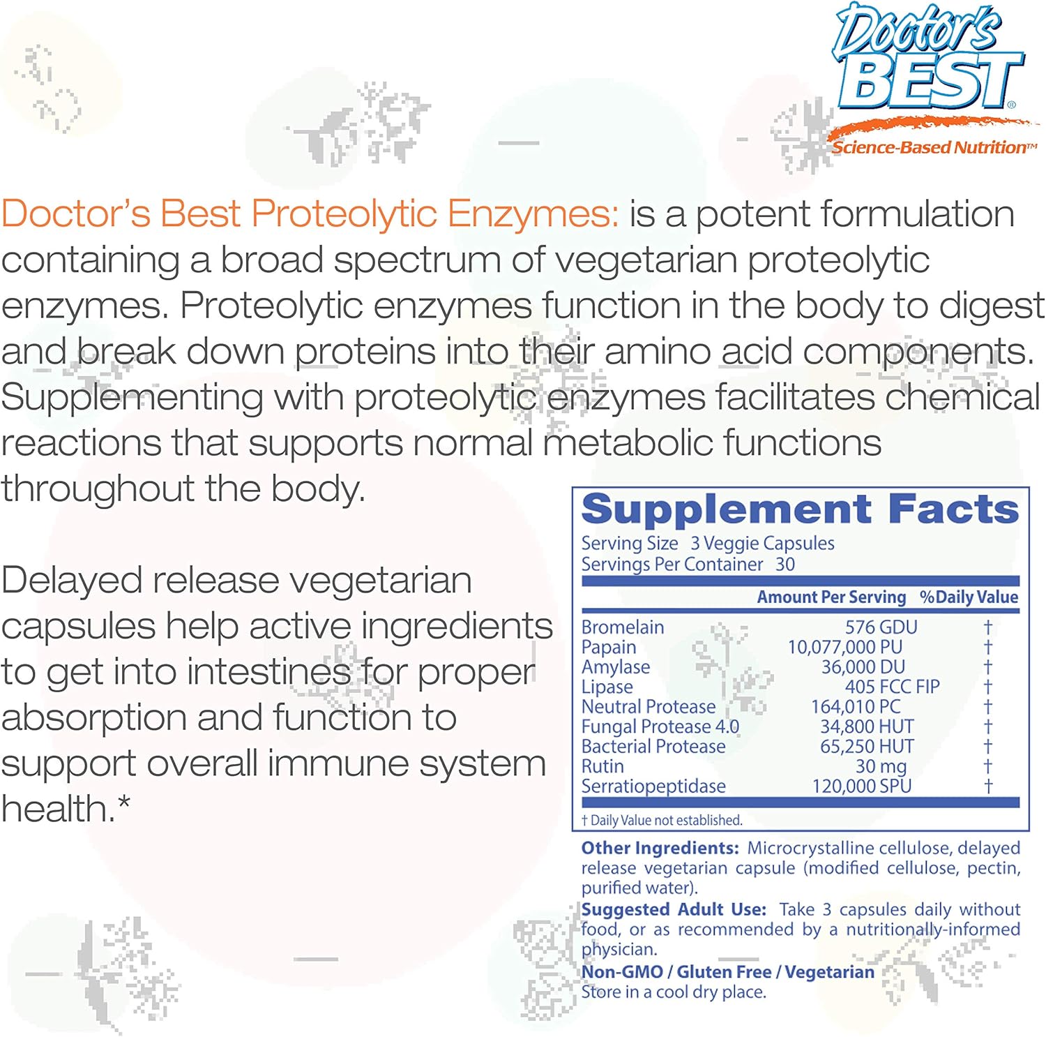 Doctor's Best Proteolytic enzymes, Digestion, Muscle, Joint, Non-GMO, Gluten Free, Vegetarian, 90 Veggie Caps: Health & Personal Care