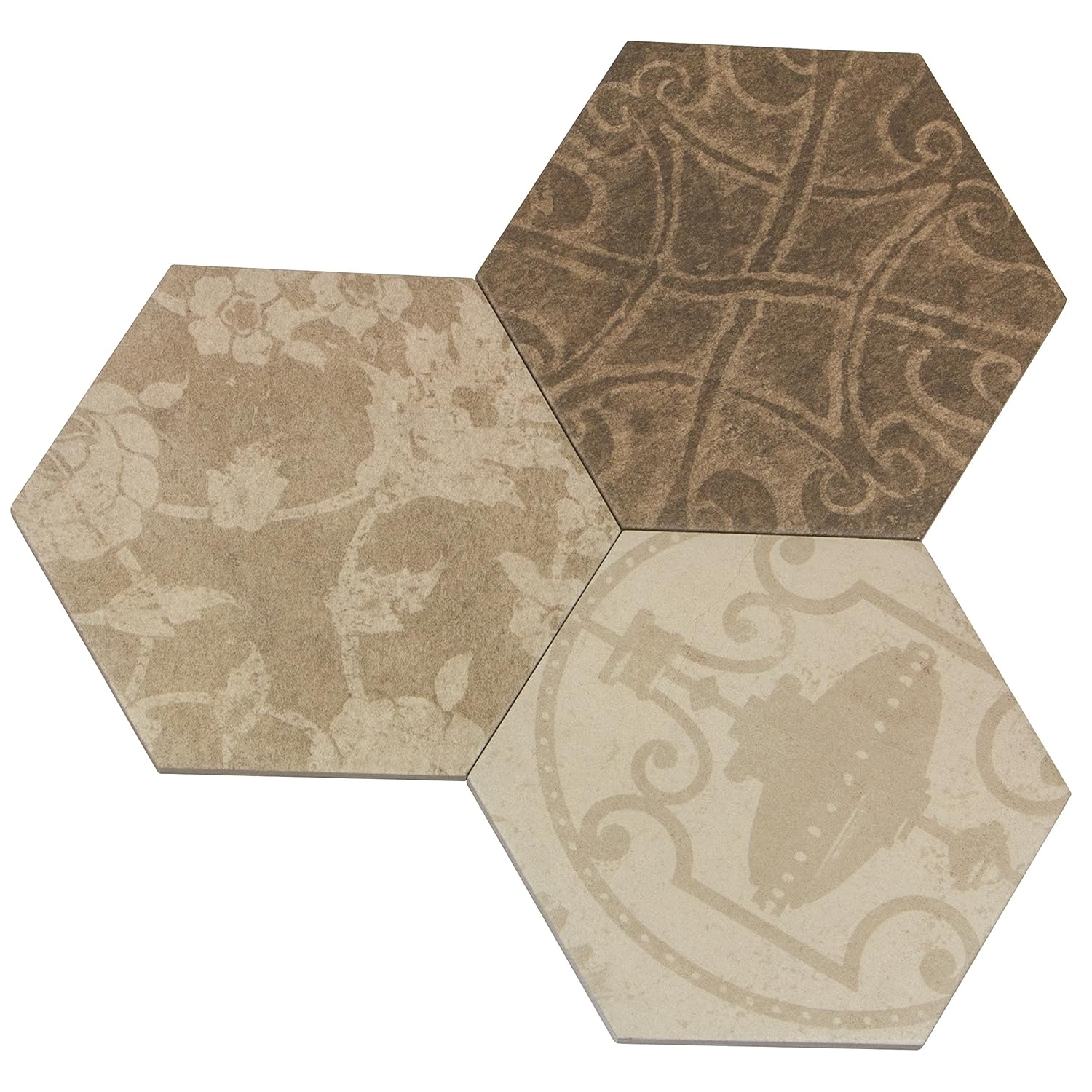 "ATLAS Hexagon Patchwork Warm" 6-eckige Bodenfliese 25x22 cm