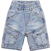 KIDSCOOL SPACE Baby Little Big Boys Shorts,Girls Ribbed Elastic Waist Summer Half Pants Cargo Jeans