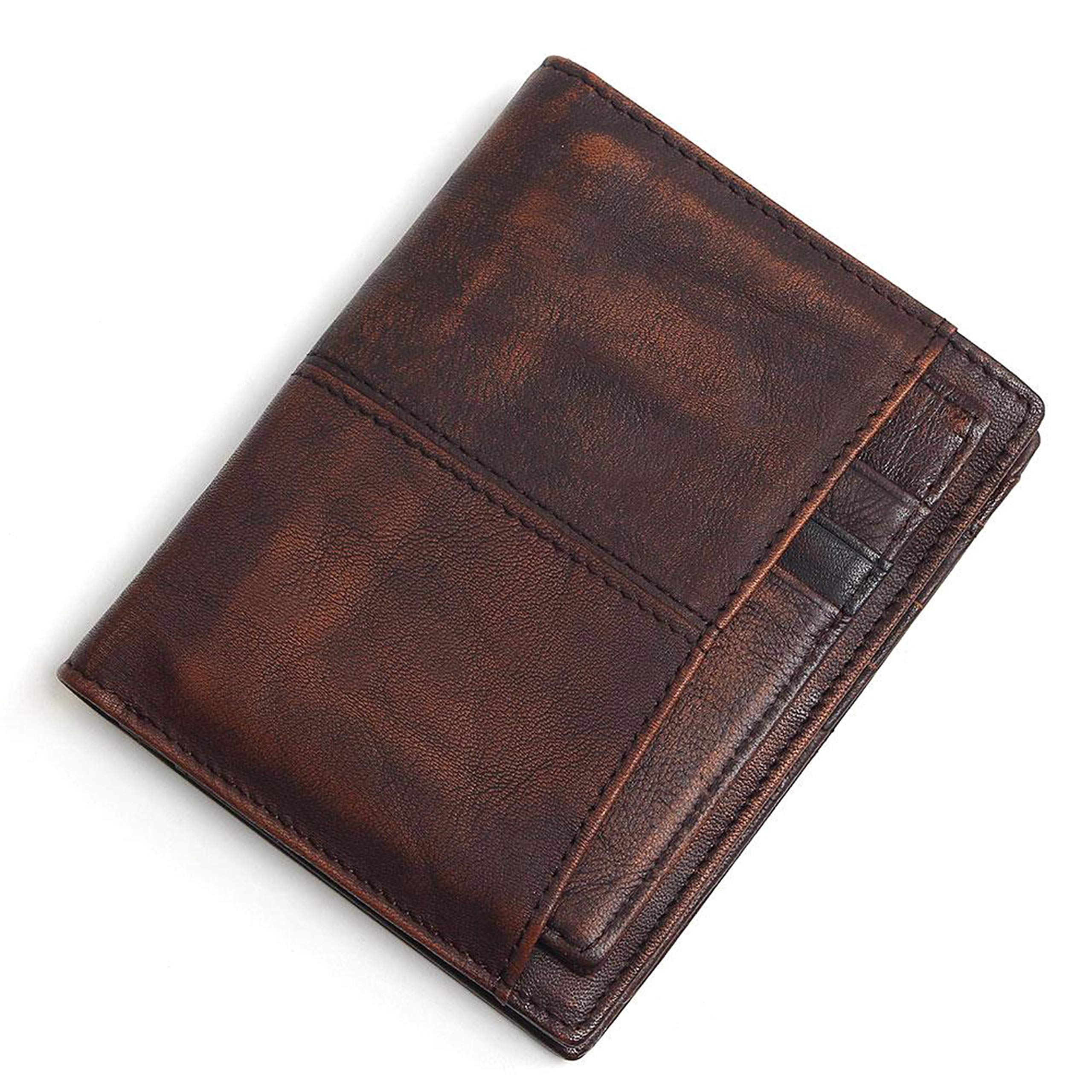 KristLand - Classical Double Fold RFID Blocking Genuine Leather Slim Wallet for Men Card Slots Organizer with Gift Box