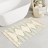 Tritard Boho Bathroom Rug 2x3 - Washable Woven Cotton Throw Rugs with Tassel, Small Aztec Kitchen Area Rug Farmhouse Entryway Bath Door Mat Indoor for Bedroom, Doorway, Laundry, Beige Cream