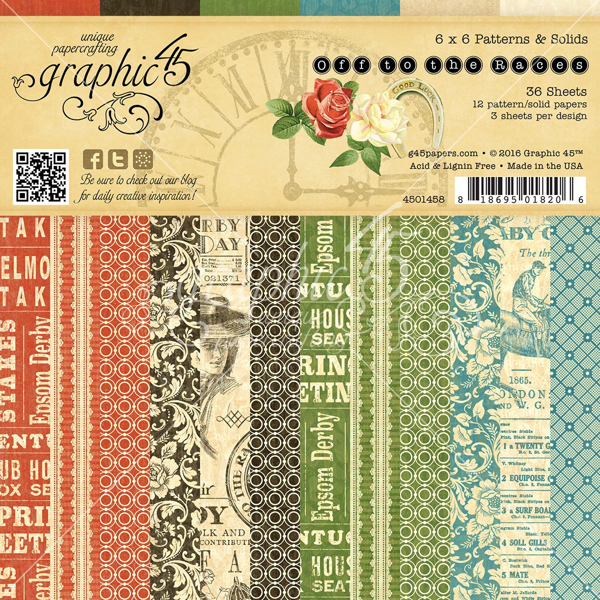 Graphic 45 Off To the Races 6x6 Patterns & Solids Paper Pad, Multicoloured