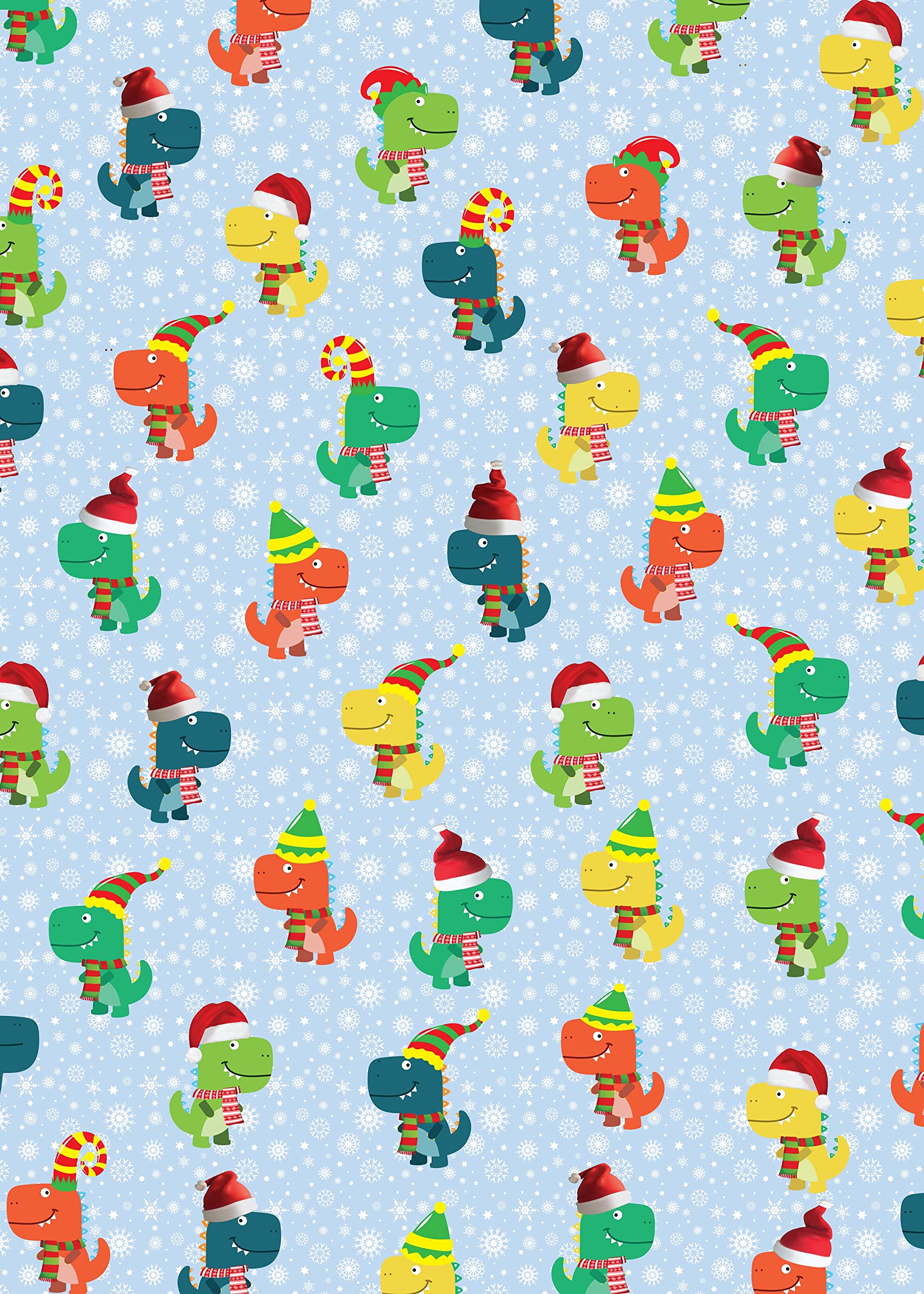 2 Sheets 2 Tags Merry Christmas Dinosaurs Children Wrapping paper Xmas Kids Cute Unisex Giftwrap (PA)