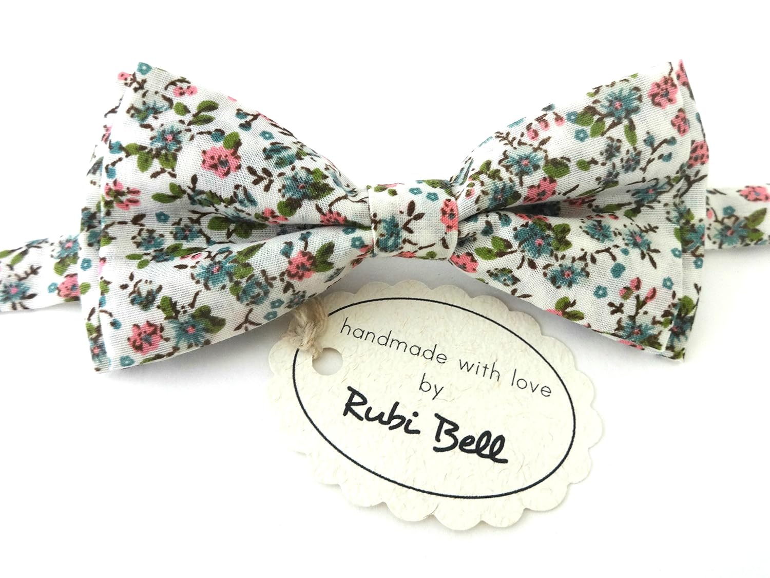 White floral bow tie Handmade