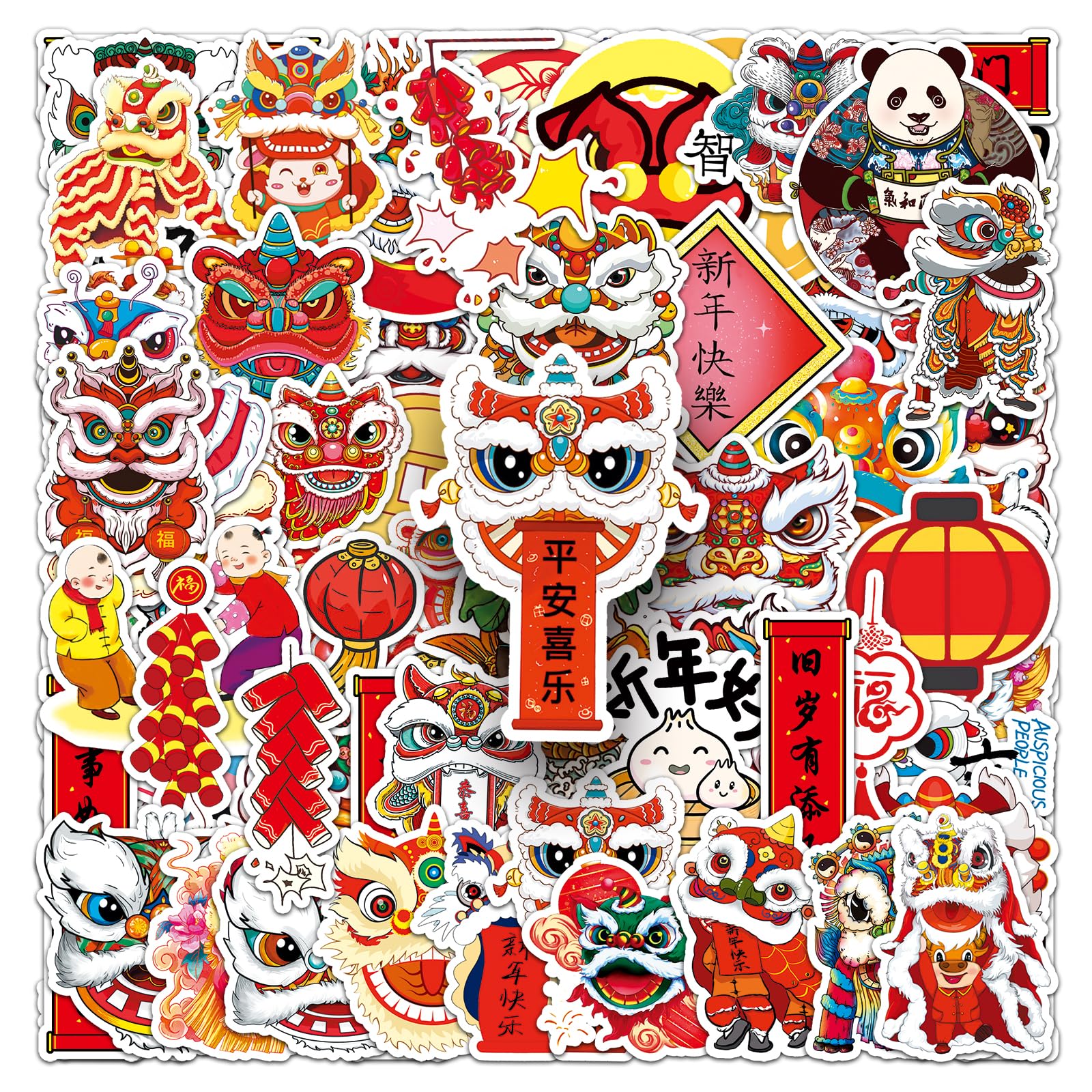 Photo 1 of 100pcs Happy New Year Stickers |Chinese Element Lunar New Year Decoration Celebration Waterproof Stickers for Cups Water Bottle Mobile Phone Laptop