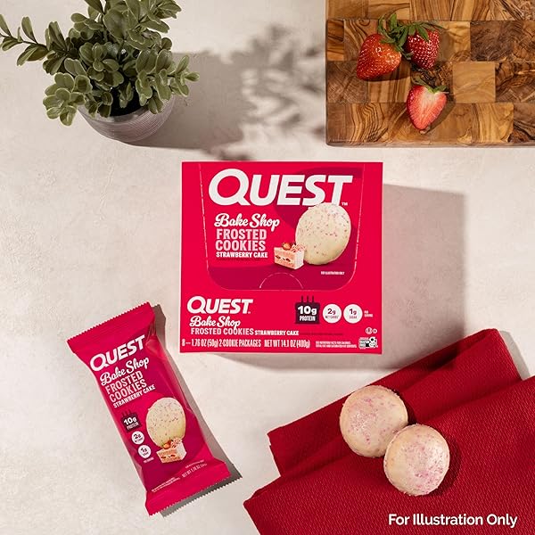 QUEST NUTRITION FROSTED COOKIES TWIN PACK, STRAWBERRY CAKE, 1G SUGAR, 10G PROTEIN, 2G NET CARBS, GLUTEN FREE, 16 COOKIES